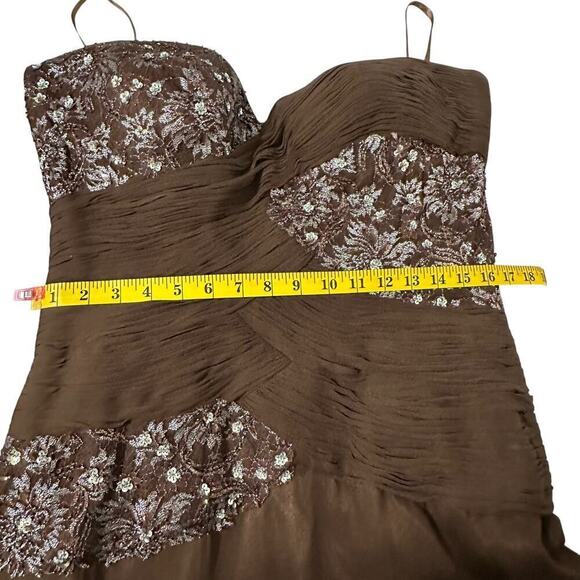 Jovani Strapless Pleated Sequence Full Length Evening Prom Gown Brown (16) - Picture 10 of 13